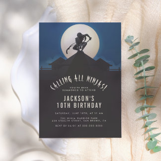 Modern Ninja on Roof Top Silhouette Birthday Party Einladung