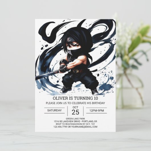 Modern Ninja Scroll Birthday Einladung (Stehend Vorderseite)