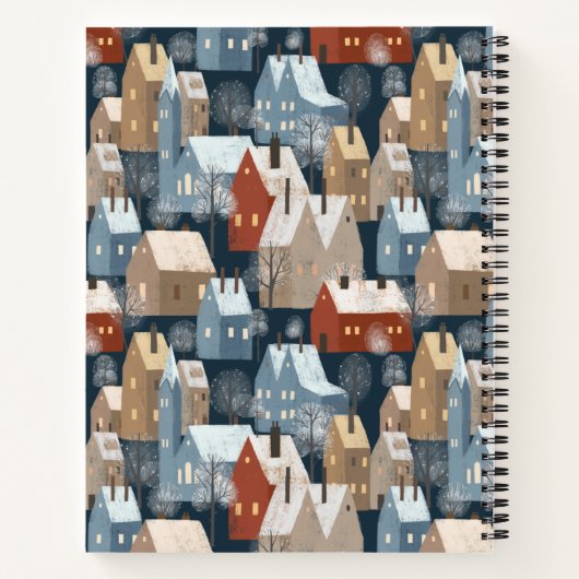 Modern Nordic Cosy Winter Town Muster Monogram Notizblock (Rückseite)