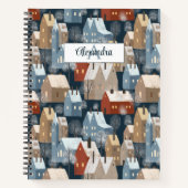Modern Nordic Cosy Winter Town Muster Monogram Notizblock (Vorderseite)