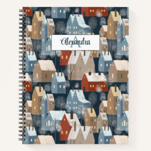 Modern Nordic Cosy Winter Town Muster Monogram Notizblock