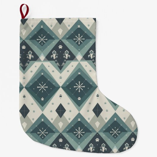 Modern Nordic Geometric Pet Stocking with Snow Großer Weihnachtsstrumpf (Vorderseite)