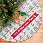 Modern Nordic Knit Ugly Sweater Red Green Monogram Fleece Weihnachtsbaumdecke