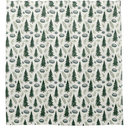 Modern Nordic Winter Sage Green Forest Duschvorhang (Vorderseite)