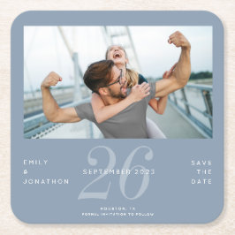 Modern Number Date Dusty Blue Foto Save the Date Rechteckiger Pappuntersetzer