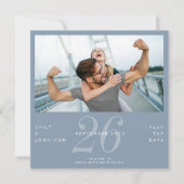 Modern Number Date Foto Dusty Blue Save the Date (Vorderseite)