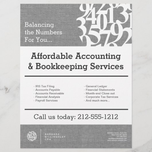 Modern Numbers Logo Linen Accountant Flyer (Vorne)