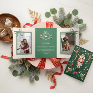 Modern Nutcracker Christmas Bow Ribbon Foto Frame Dreifach Gefaltete Urlaubskarte