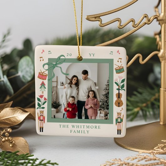 Modern Nutcracker Christmas Bow Ribbon Foto Frame Keramikornament