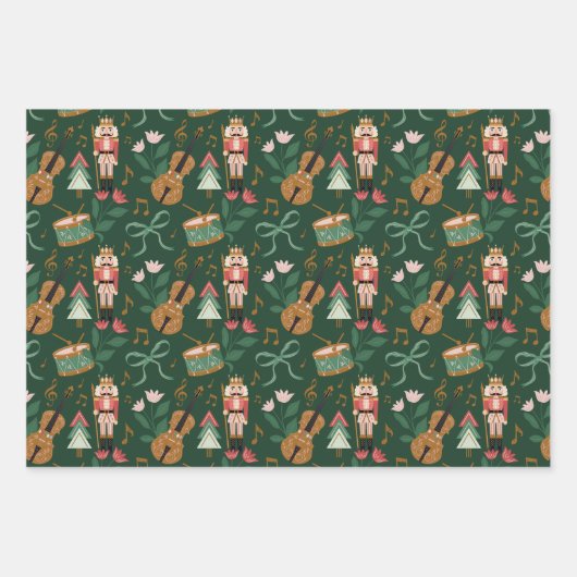 Modern Nutcracker Christmas Bow Ribbon Music Geschenkpapier Set (Vorderseite)