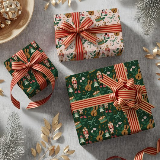 Modern Nutcracker Christmas Bow Ribbon Music Geschenkpapier Set