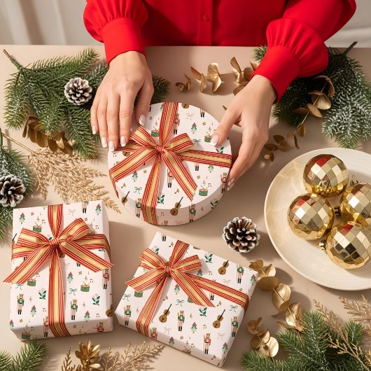 Modern Nutcracker Christmas Bow Ribbon Muster Geschenkpapier Set