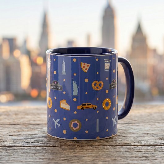 Modern NYC Icons & Landmarks Pattern Royal Blue  Tasse