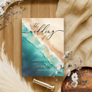 Modern Ocean Beach Blue Watercolor Einladung