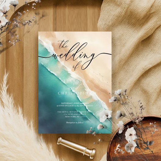 Modern Ocean Beach Blue Watercolor Einladung