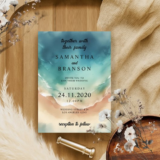 Modern Ocean Beach Blue Watercolor Elegante Einladung