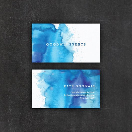 Modern Ocean Beachy Blue Watercolor Business Cards Visitenkarte