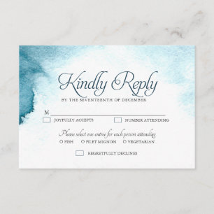 Modern Ocean Blue Obre Water Color RSVP card Karte