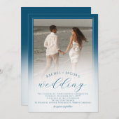 Modern Ocean Blue Ombre 2-Foto Hochzeit Einladung (Vorne/Hinten)