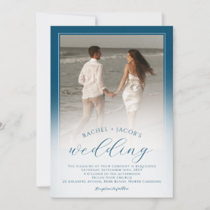Modern Ocean Blue Ombre 2-Foto Hochzeit Einladung