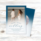 Modern Ocean Blue Ombre 2-Foto Hochzeit Einladung