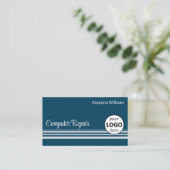 Modern Ocean Blue und Light Gray Streifen mit Logo Visitenkarte (Stehend Vorderseite)