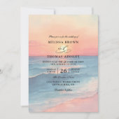 Modern Ocean Sunset Budget QR Code Wedding Einladung (Vorderseite)