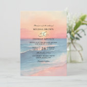 Modern Ocean Sunset Budget QR Code Wedding Einladung (Stehend Vorderseite)