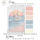 Modern Ocean Sunset Watercolor Beach Arch Wedding Einladung