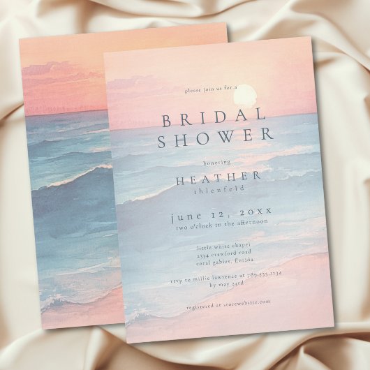 Modern Ocean Sunset Watercolor Beach Bridal Shower Einladung