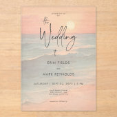 Modern Ocean Sunset Watercolor Beach Wedding Acryleinladungen (Vorderseite)