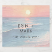 Modern Ocean Sunset Watercolor Beach Wedding Schaumweinetikett (Einzelnes Label)