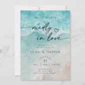 Modern Ocean Tide Watercolor Beach Wedding Einladung (Vorderseite)