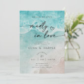 Modern Ocean Tide Watercolor Beach Wedding Einladung (Stehend Vorderseite)