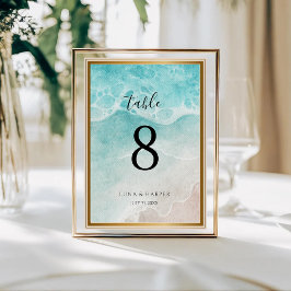 Modern Ocean Tide Watercolor Beach Wedding Tischnummer