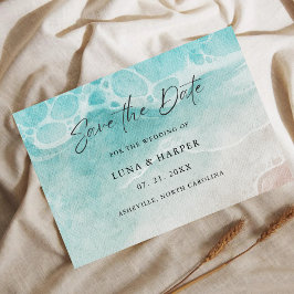 Modern Ocean Tide Watercolor Wedding Save The Date