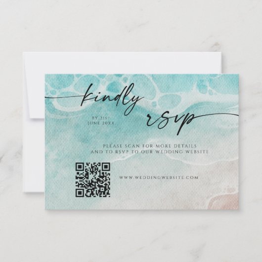 Modern Ocean Tide Wedding QR Code RSVP Card Save The Date (Vorderseite)