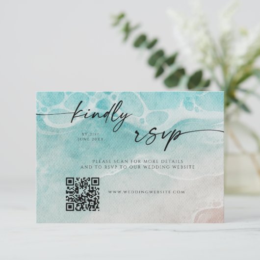 Modern Ocean Tide Wedding QR Code RSVP Card Save The Date (Stehend Vorderseite)
