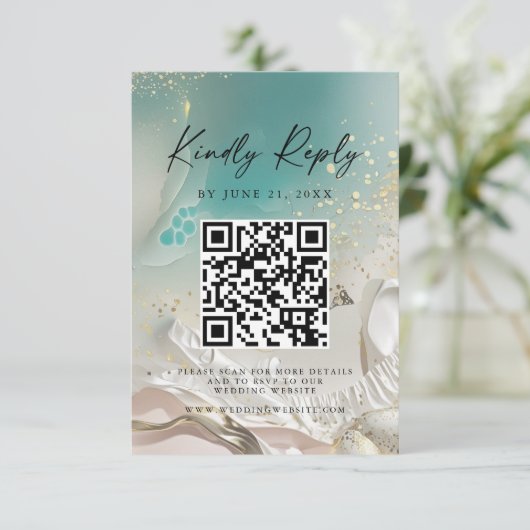 Modern Ocean Tide Wedding QR Code RSVP Card Save The Date (Stehend Vorderseite)
