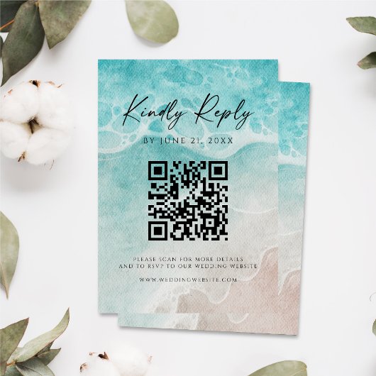Modern Ocean Tide Wedding QR Code RSVP Card Save The Date