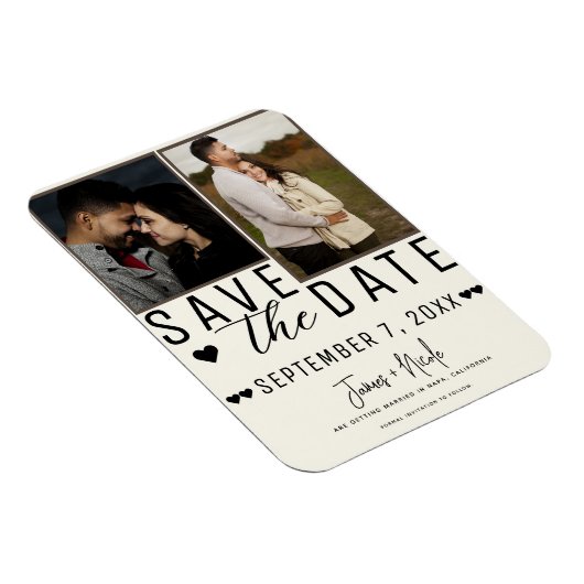 Modern Off White Save the Date 2 Foto Hochzeit Magnet (Rechte Seite)