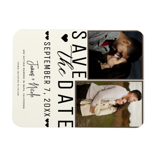Modern Off White Save the Date 2 Foto Hochzeit Magnet (Horizontal)