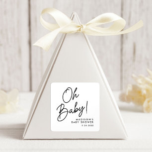 Modern Oh Baby Black Script Baby Dusche Quadratischer Aufkleber