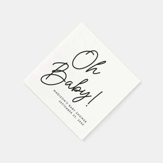 Modern Oh Baby Black Script Baby Dusche Serviette (Ecke)