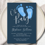 Modern Oh Baby Boy Navy Blue Baby Dusche Einladung<br><div class="desc">Senden Sie diese einfachen und stilvollen Babydusche an Familie und Freunde. Sie sind mit moderner Typografie und niedlichen handbemalten Wasserfarbenfußen in Pastellblau auf dunkelmarineblau gehalten. Einfach anpassbar. Weil wir unsere Kunstwerke erstellen,  werden Sie dieses exakte Bild von anderen Designern nicht finden. Original Wasserfarbe © Michele Davies.</div>