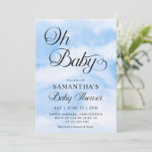 Modern Oh Baby Clouds Themed Baby Dusche Einladung (Stehend Vorderseite)