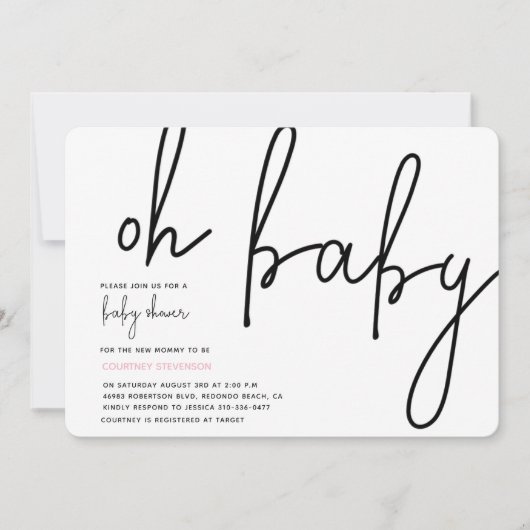 Modern Oh Baby Einladung Rosa (Vorderseite)