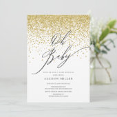 Modern Oh Baby Gold Glitzer Babydusche Einladung (Stehend Vorderseite)