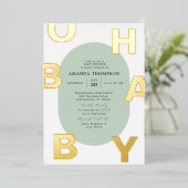 Modern Oh Baby Green Neutral Baby Dusche Gold Folieneinladung (Stehend vorne)