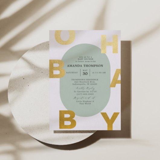 Modern Oh Baby Green Neutral Baby Dusche Gold Folieneinladung
